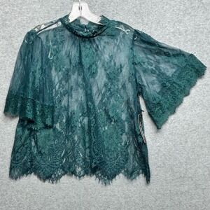 Haute Monde Fairy Grunge Romantic Lace Top Size L Green Sheer Whimsigoth Dark